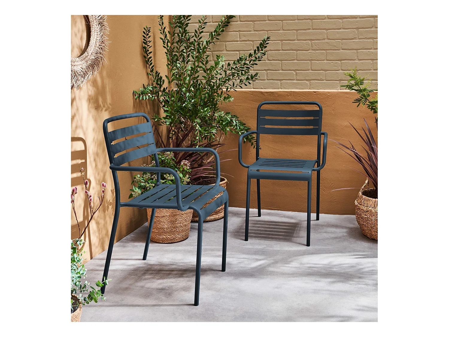 Sillón de jardín en acero, set de 2 azul marino