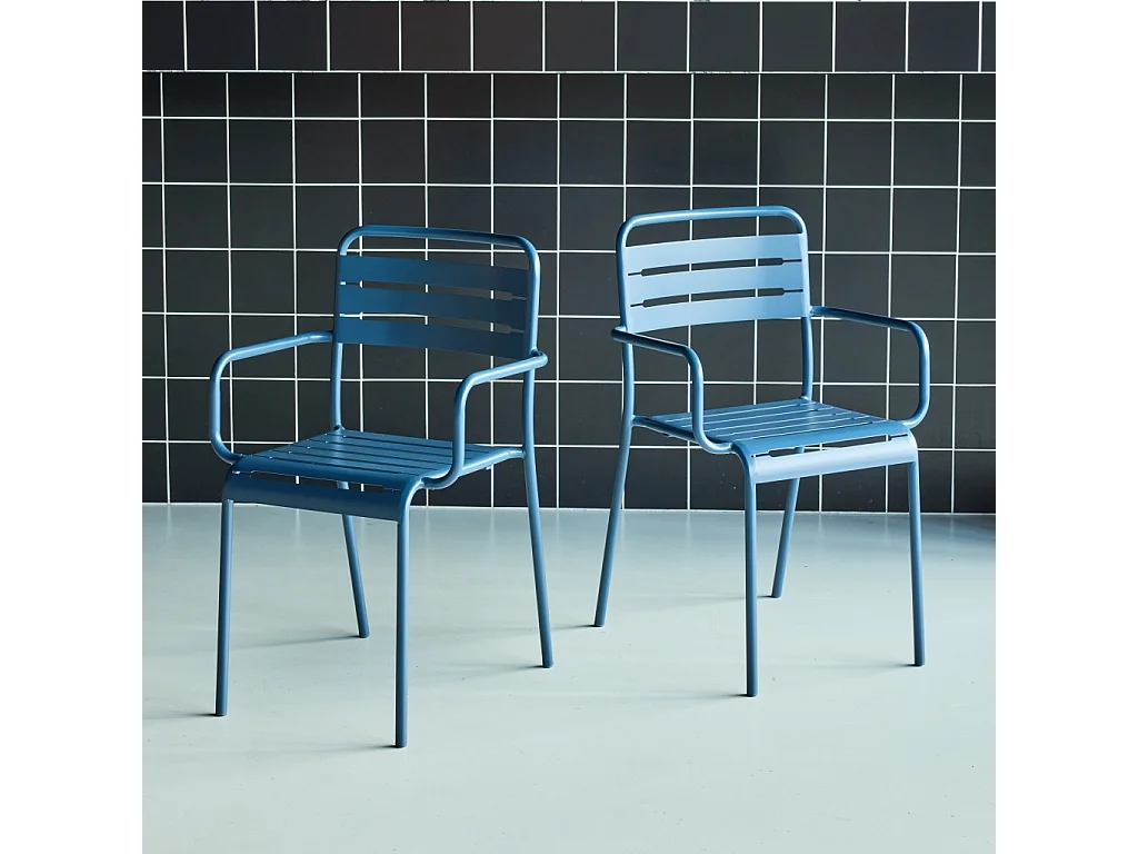 set 2 sedie da giardino bistrot in acciaio, blu navy