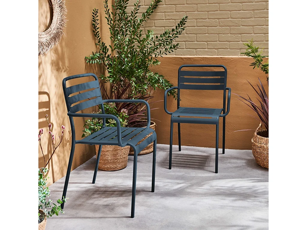 Lot de 2 fauteuils de jardin acier. 2 places. marine. Amelia. L50.4 X P53 X H79.5cm