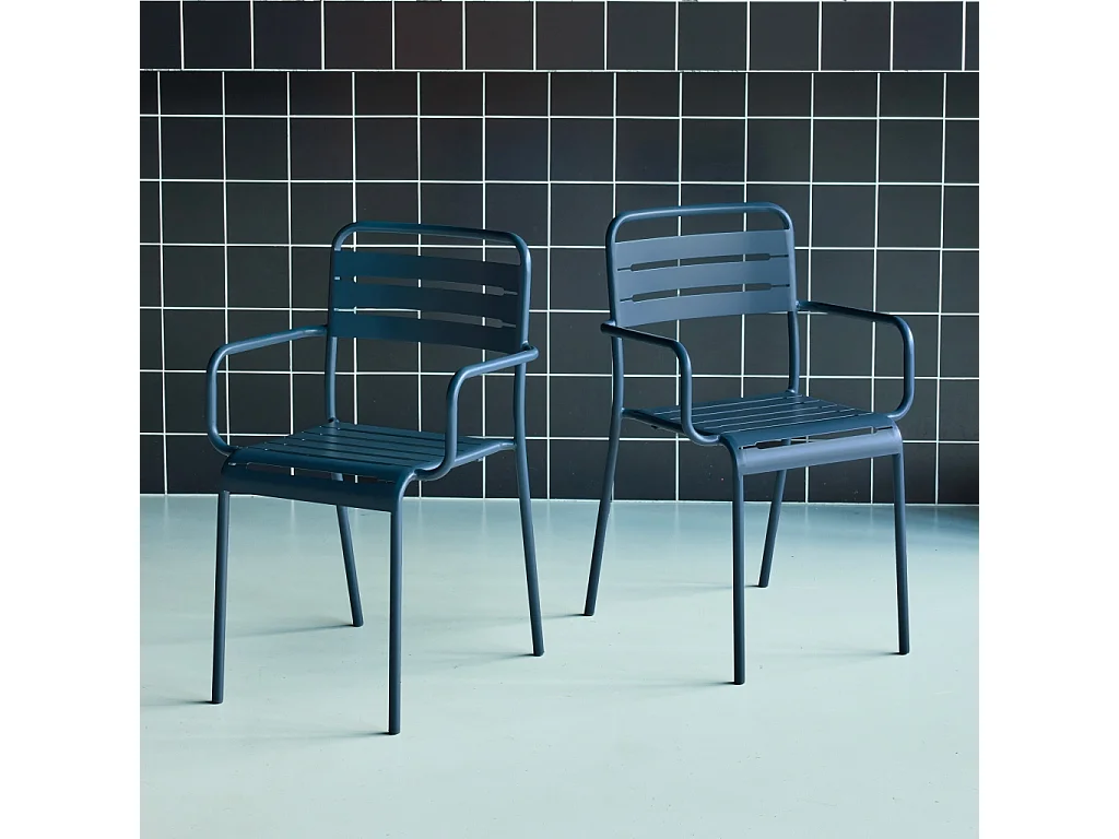 Lot de 2 fauteuils de jardin acier. 2 places. marine. Amelia. L50.4 X P53 X H79.5cm