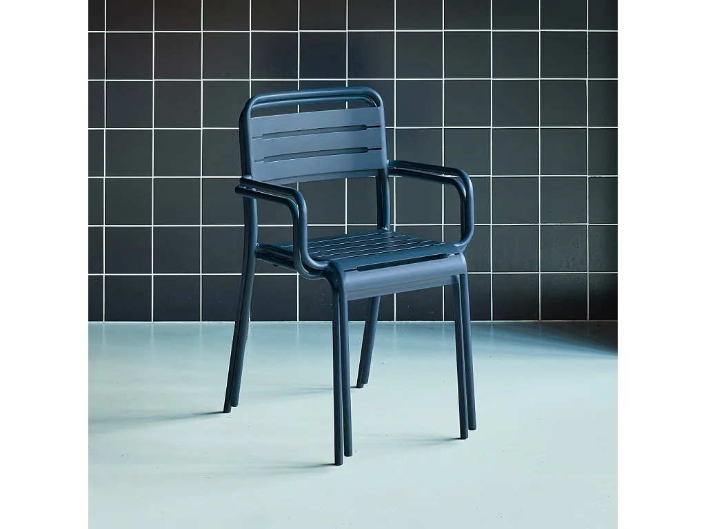 Lot de 2 fauteuils de jardin acier. 2 places. marine. Amelia. L50.4 X P53 X H79.5cm