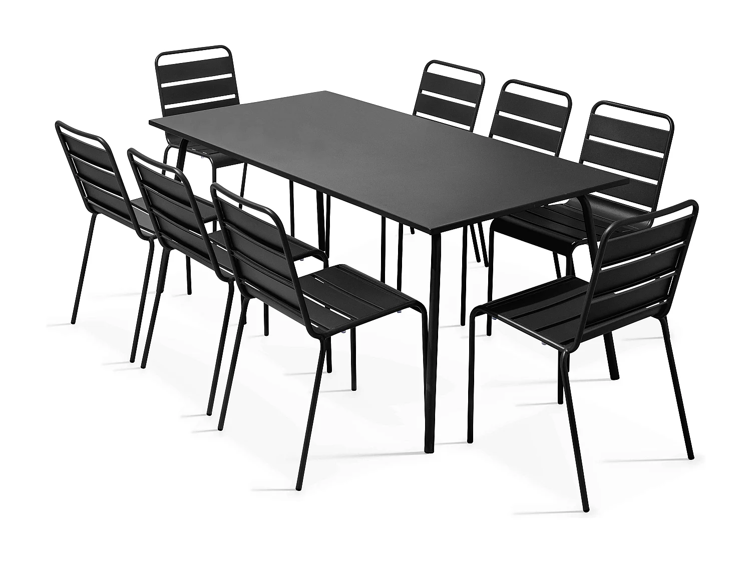 Ensemble table de jardin et 8 chaises en métal noir - Palavas