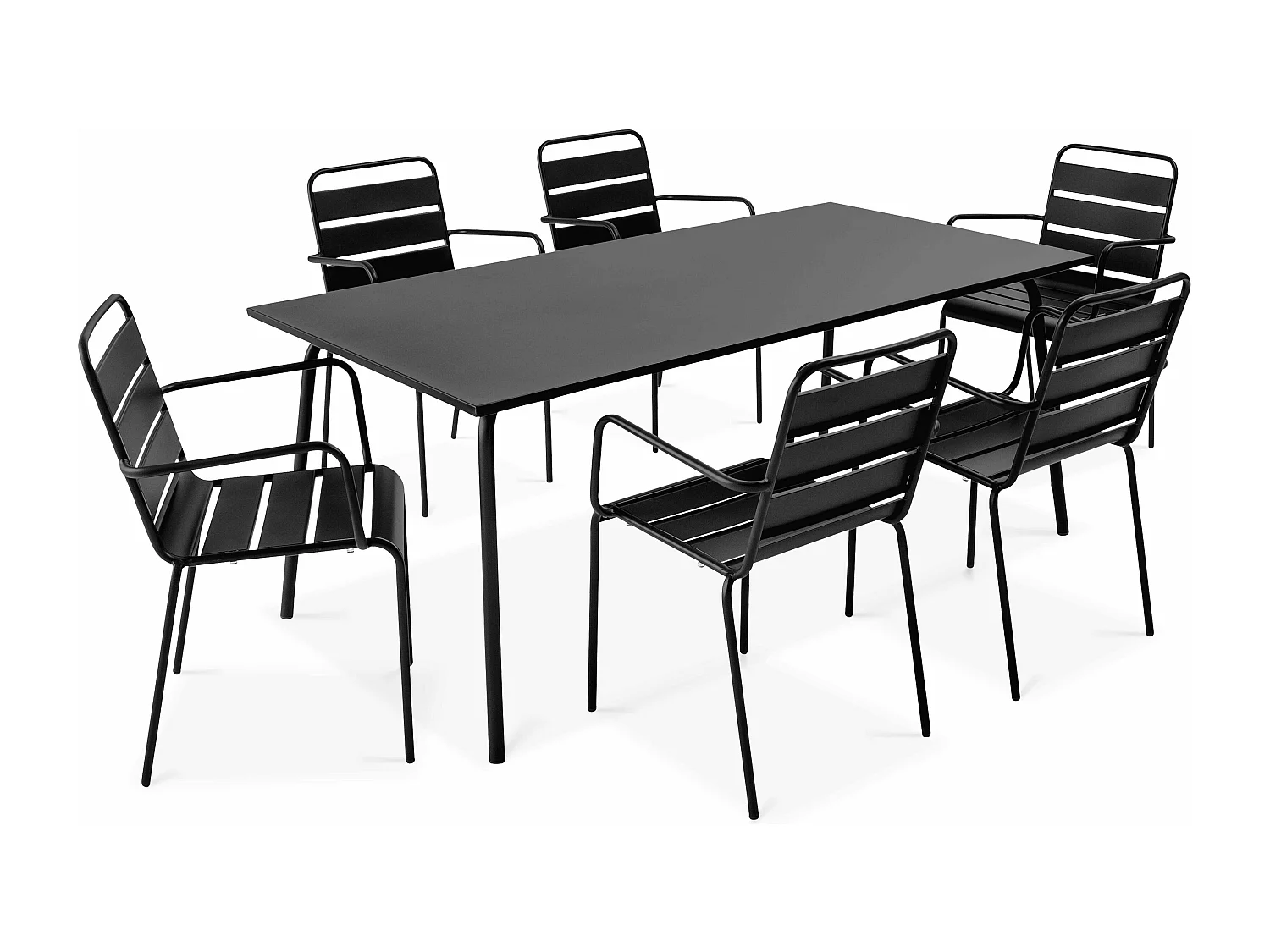 Ensemble table de jardin et 6 fauteuils en métal noir - Palavas