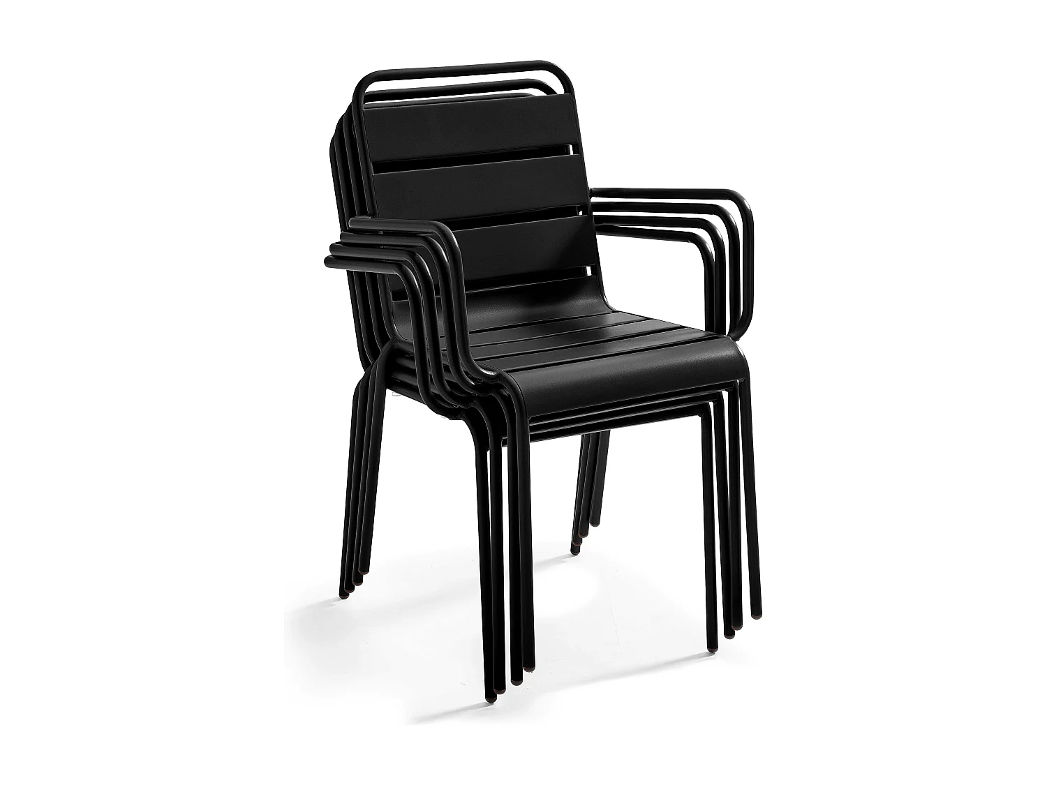 Ensemble table de jardin et 6 fauteuils en métal noir - Palavas
