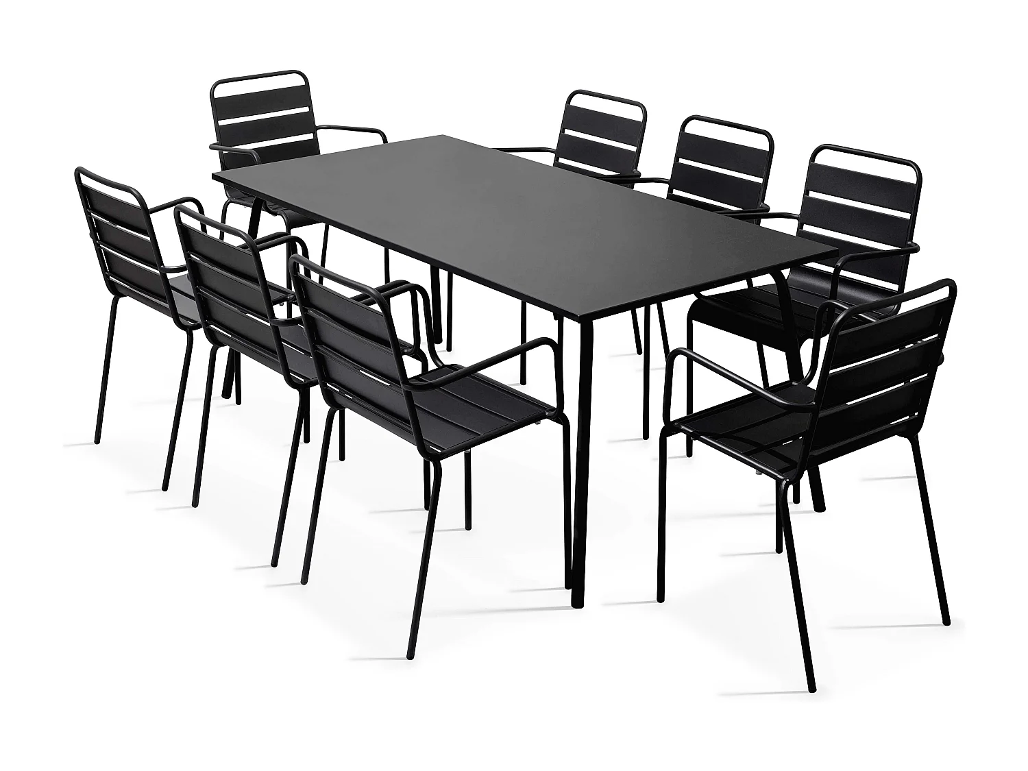 Ensemble table de Jardin et 8 fauteuils en métal noir - Palavas