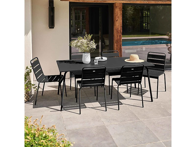 Tuinset met tafel en 6 zwart stoelen