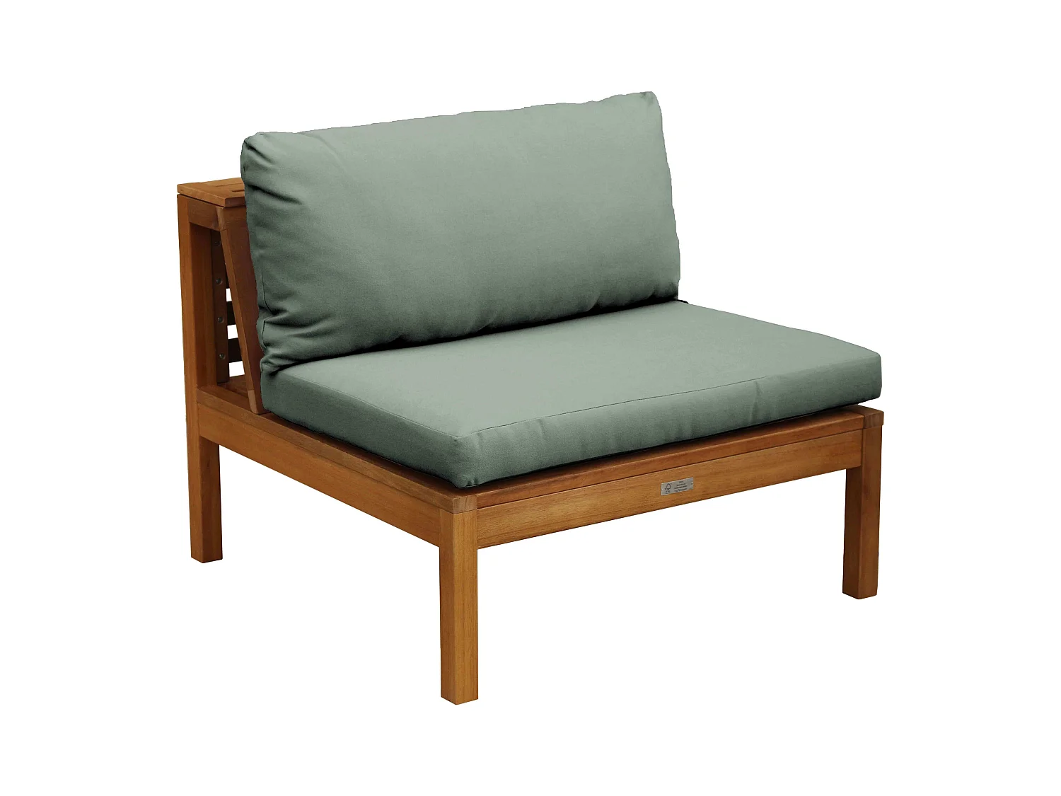 Fauteuil de jardin bas en bois d'eucalyptus vert sauge