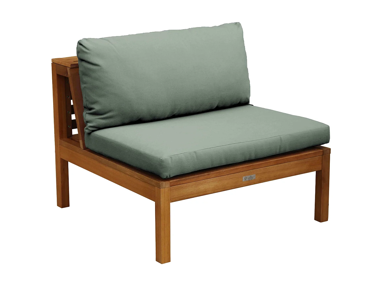 Fauteuil de jardin bas en bois d'eucalyptus vert sauge