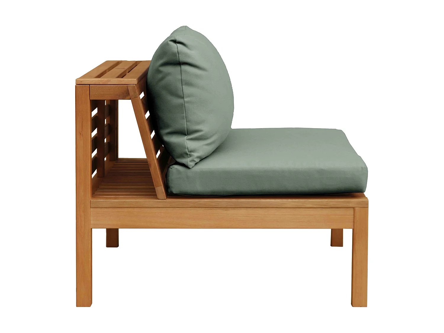 Fauteuil de jardin bas en bois d'eucalyptus vert sauge