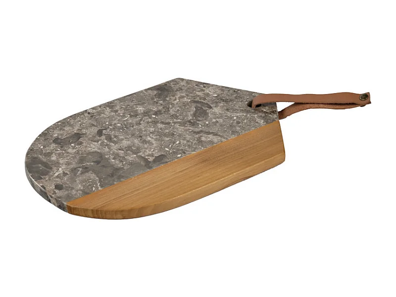 Planche à découper ovale 28 cm en marbre gris et bois de teck – THENA