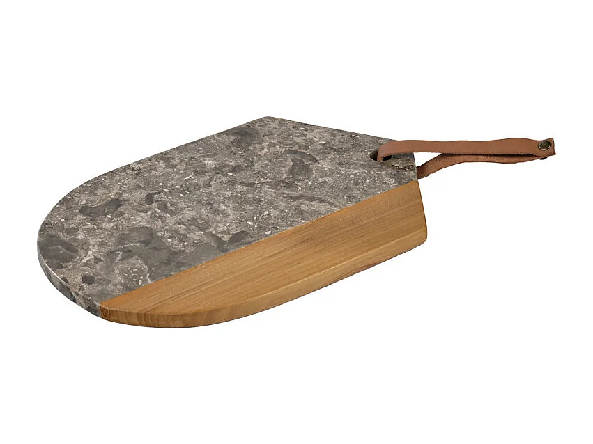 Planche à découper ovale 28 cm en marbre gris et bois de teck – THENA