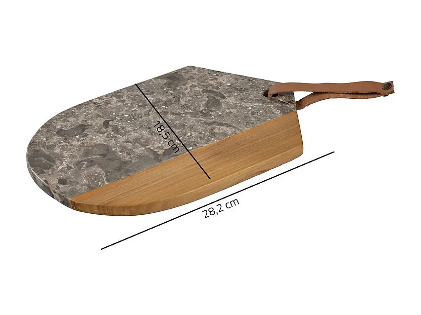 Planche à découper ovale 28 cm en marbre gris et bois de teck – THENA