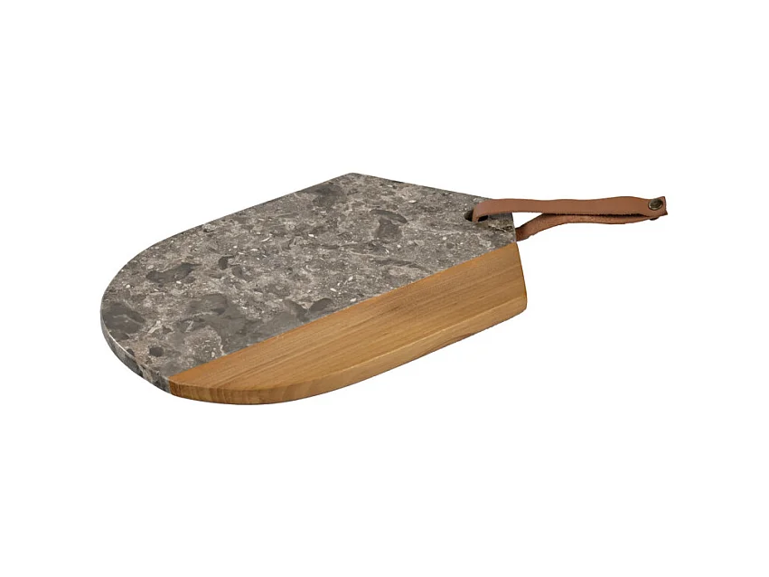 Planche à découper ovale 28 cm en marbre gris et bois de teck – THENA