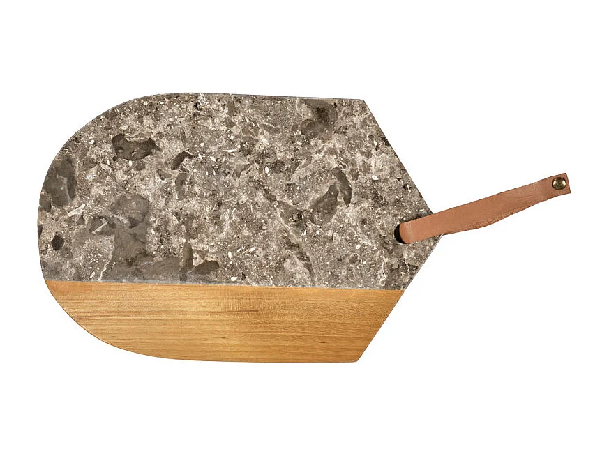 Planche à découper ovale 28 cm en marbre gris et bois de teck – THENA
