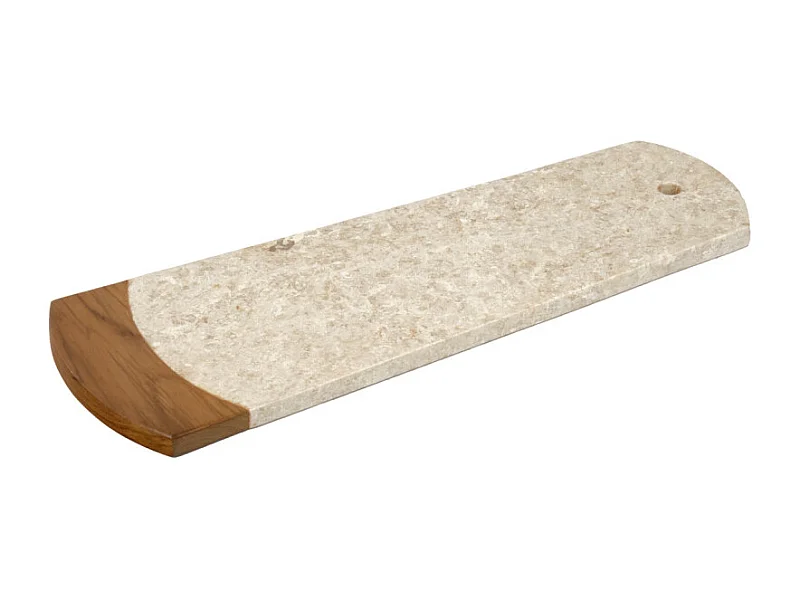 Planche à découper 38 cm en marbre beige et bois de teck – KAEL
