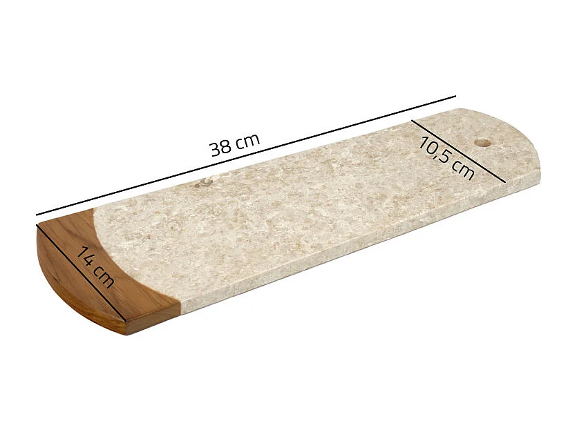 Planche à découper 38 cm en marbre beige et bois de teck – KAEL
