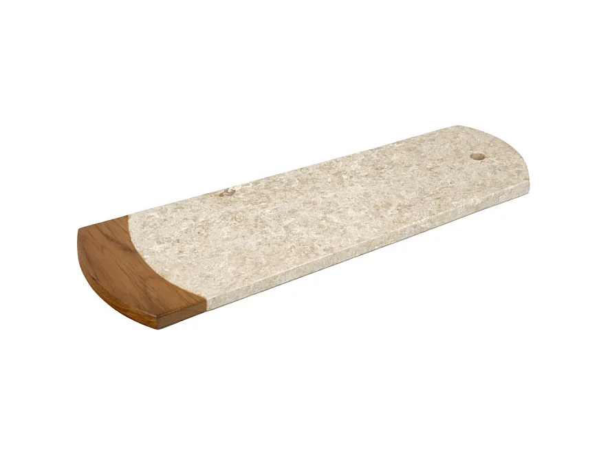 Planche à découper 38 cm en marbre beige et bois de teck – KAEL