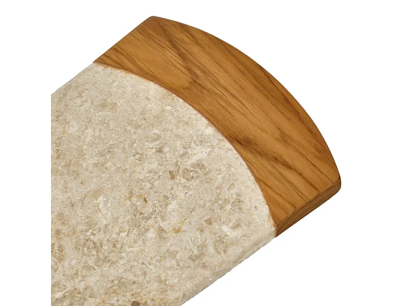 Planche à découper 38 cm en marbre beige et bois de teck – KAEL