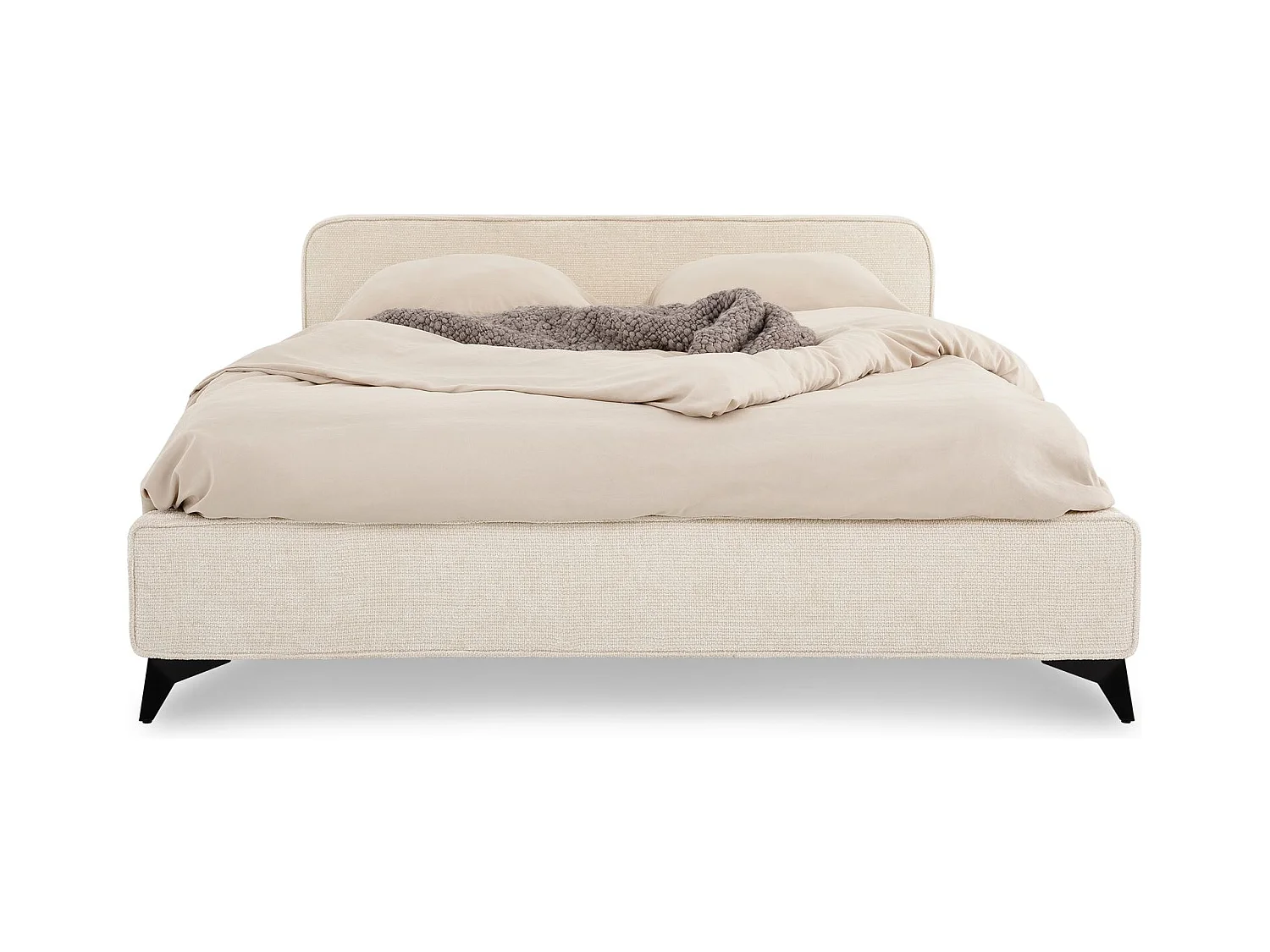 Lit double LEVERDA 140x190 cm, Revêtement en tissu, Lit style moderne pour 2 personnes, Cadre de lit avec sommier inclus, Blanc