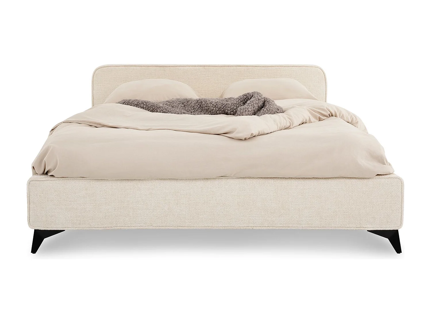 Lit double LEVERDA 140x190 cm, Revêtement en tissu, Lit style moderne pour 2 personnes, Cadre de lit avec sommier inclus, Blanc