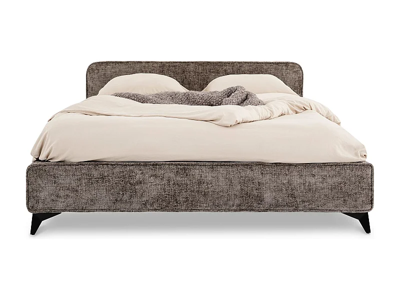 Lit double LEVERDA 140x190 cm, Revêtement en tissu, Lit style moderne pour 2 personnes, Cadre de lit avec sommier inclus, Gris