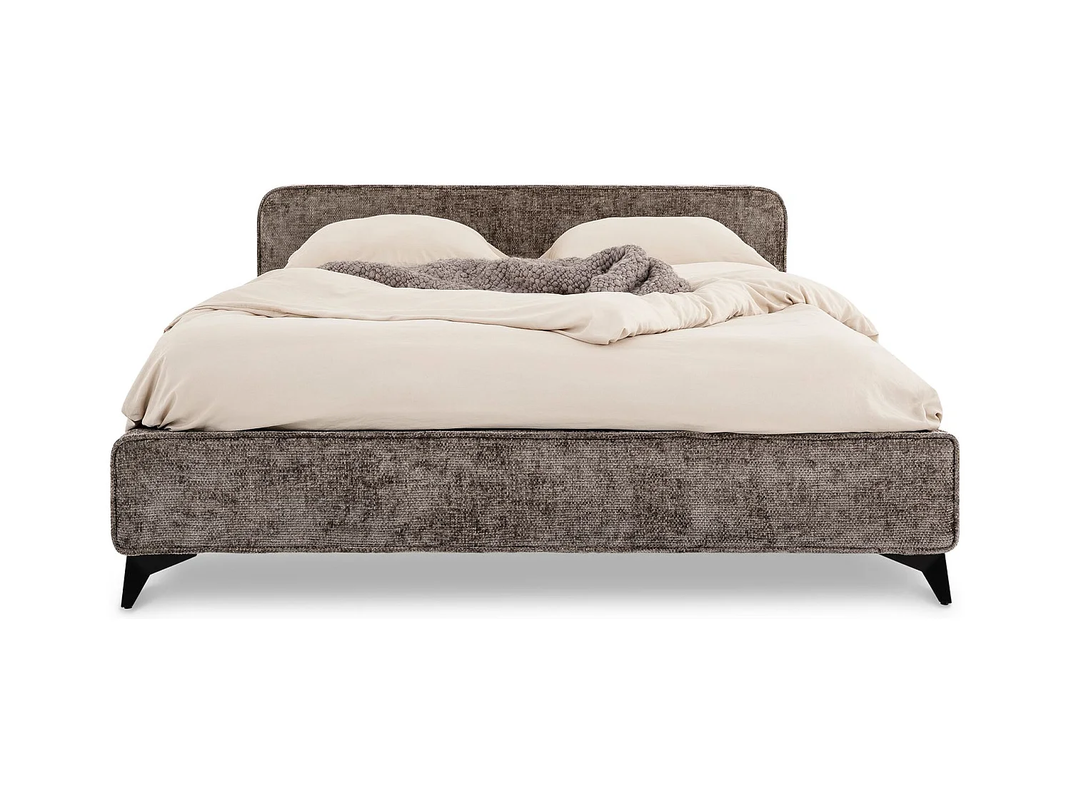 Lit double LEVERDA 140x190 cm, Revêtement en tissu, Lit style moderne pour 2 personnes, Cadre de lit avec sommier inclus, Gris
