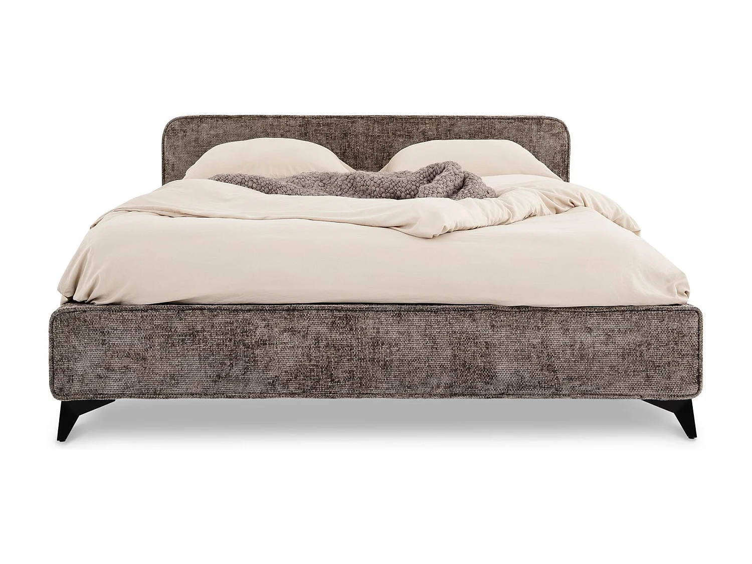 Lit double LEVERDA 140x190 cm, Revêtement en tissu, Lit style moderne pour 2 personnes, Cadre de lit avec sommier inclus, Gris