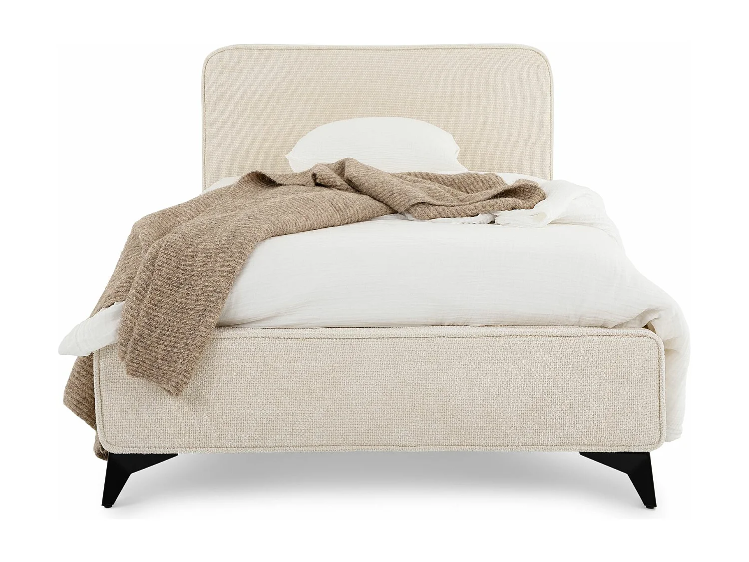 Lit simple LEVERDA 90x190 cm, Revêtement en tissu, Lit style moderne pour 1 personne, Cadre de lit avec sommier inclus, Blanc