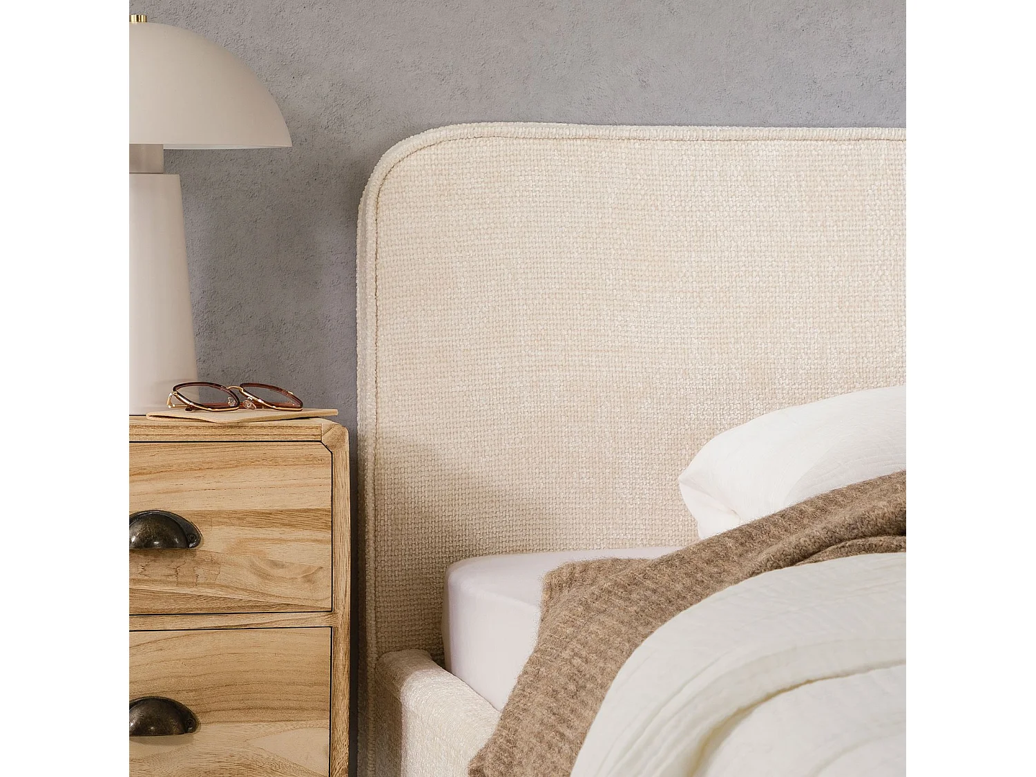 Lit simple LEVERDA 90x190 cm, Revêtement en tissu, Lit style moderne pour 1 personne, Cadre de lit avec sommier inclus, Blanc