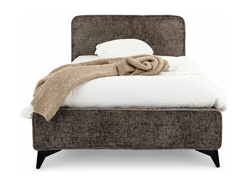 Lit simple LEVERDA 90x190 cm, Revêtement en tissu, Lit style moderne pour 1 personne, Cadre de lit avec sommier inclus, Gris
