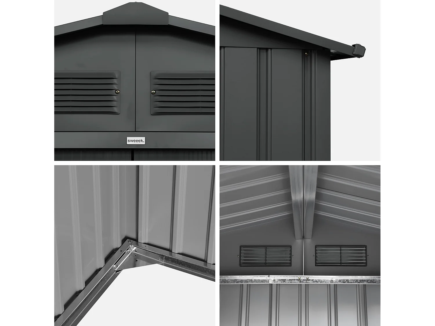 Abri de jardin en métal - Houtland. 2.71 m² anthracite - Cabane à outils avec double portes coulissantes. kit de fixation sol inclus. L 213 x P 131 x H 185cm