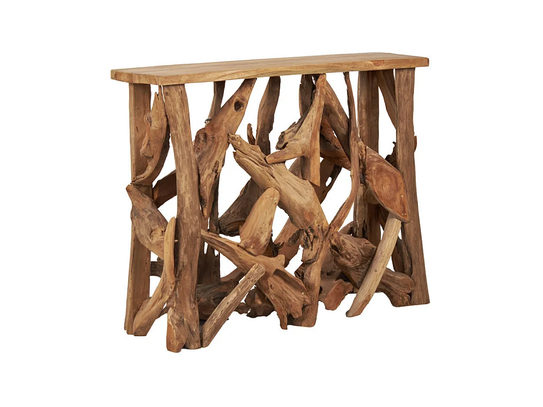 Console avec plateau 98 cm assemblage morceaux bois de teck – MUNICH