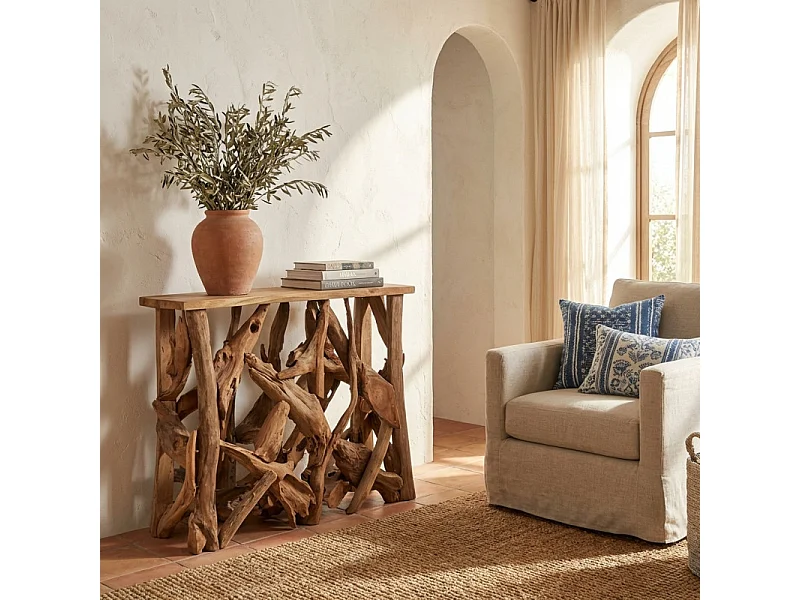 Console L. 98 cm assemblage bois de teck et plateau – MUNICH