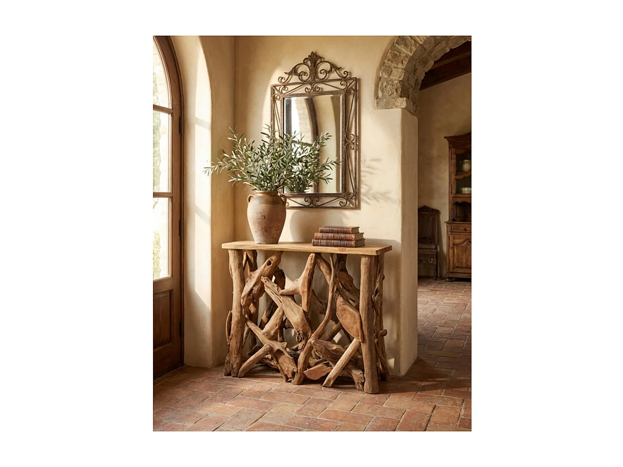 Console L. 98 cm assemblage bois de teck et plateau – MUNICH