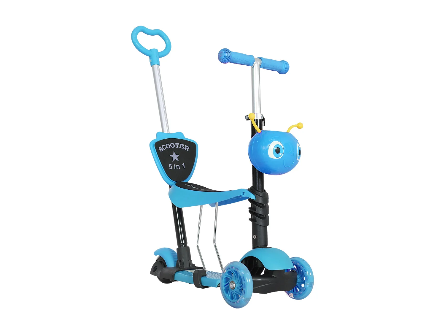 Trottinette pour enfants trottinette 3 roues évolutive 3 en 1 hauteur guidon réglable canne telescopique selle dossier amovible bleu