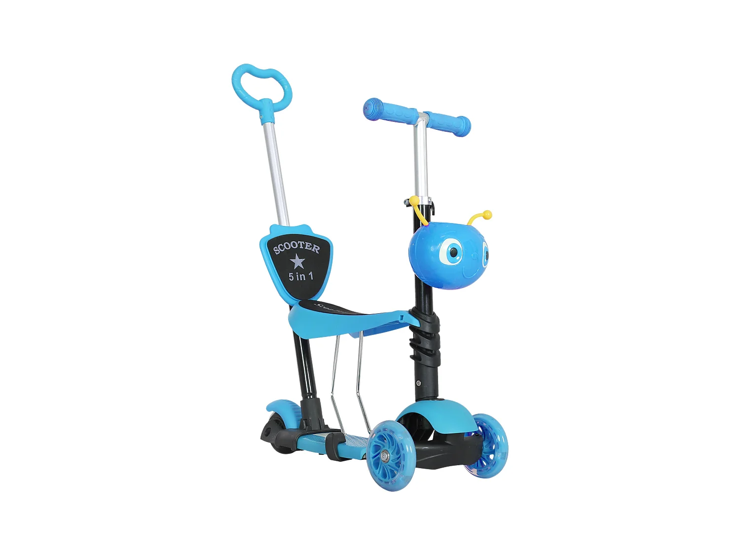 Trottinette pour enfants trottinette 3 roues évolutive 3 en 1 hauteur guidon réglable canne telescopique selle dossier amovible bleu