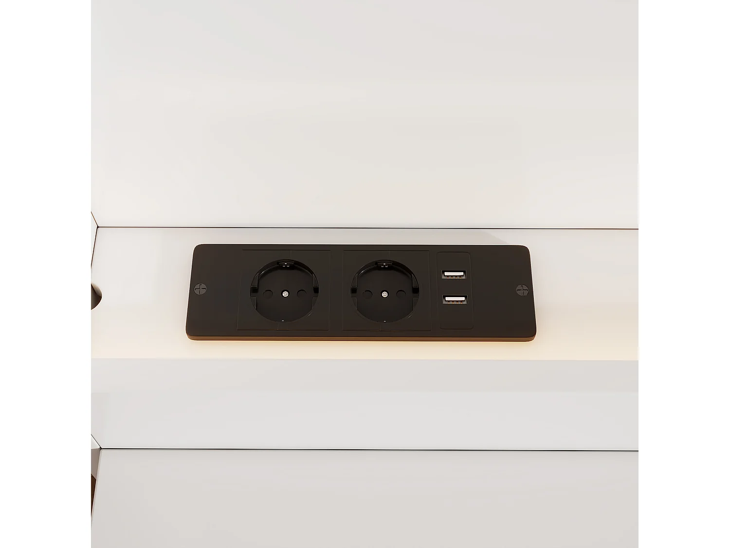 Łóżko dwuosobowe z pojemnikiem 180x200cm z drewna - z gniazdami USB i LED - 2 stoliki nocne i 2 szuflady - Białe