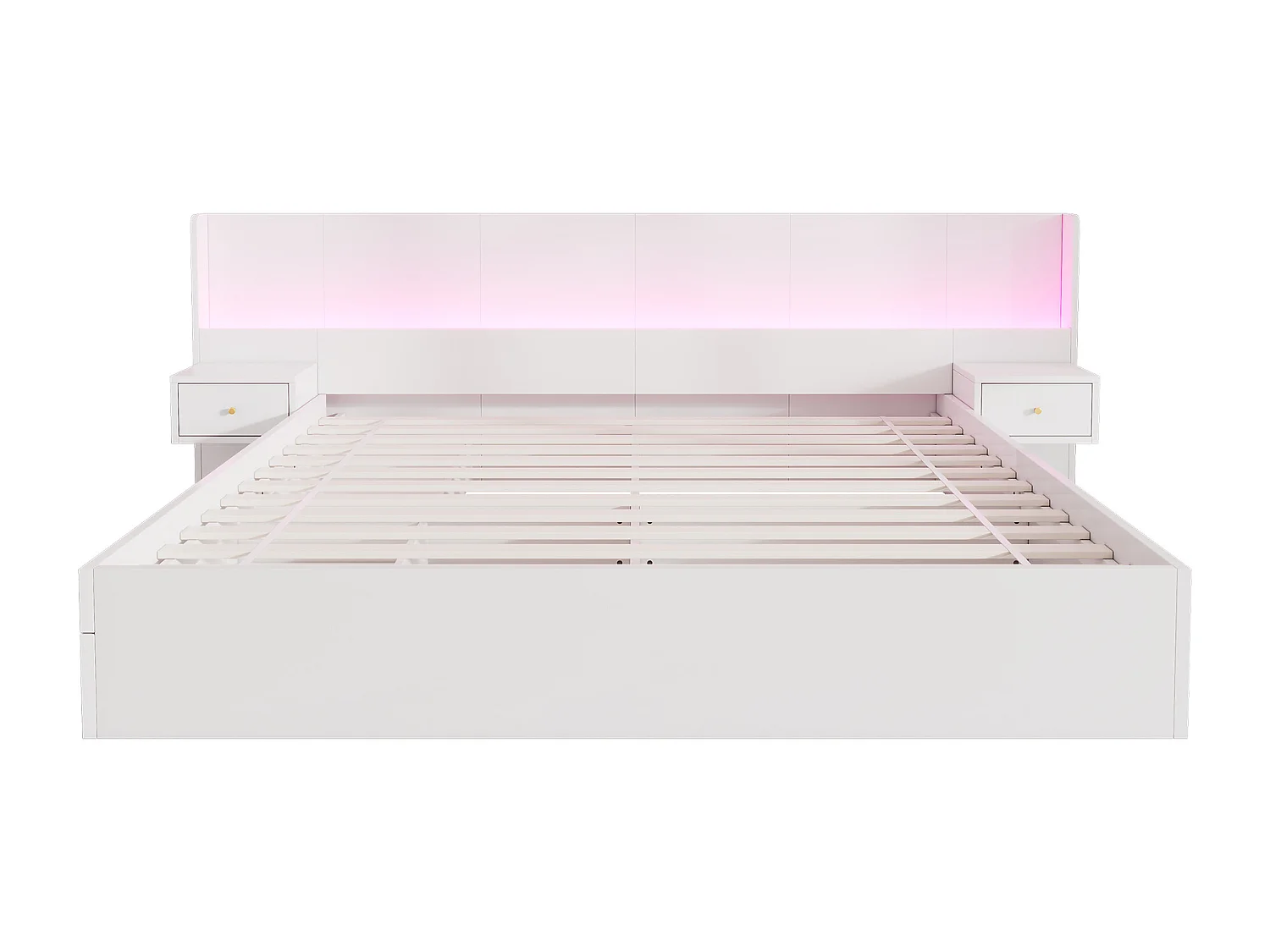 Bett mit Stauraum für Erwachsene, 180 x 200 cm, aus Holz – mit USB- und LED-Anschlüssen – 2 Nachttische und 2 Schubladen – Weiß