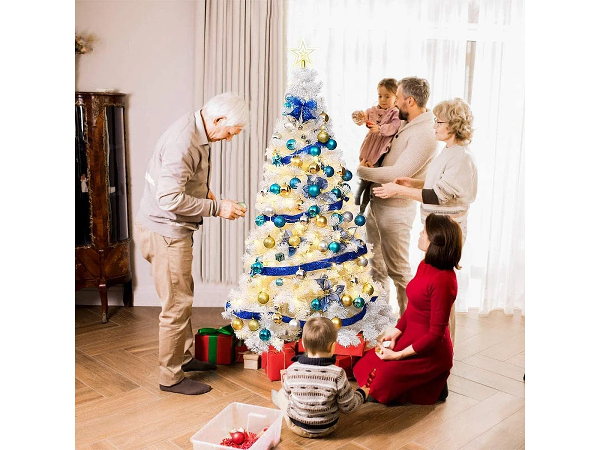 Sapin de Noël Arbre de Noël Artificiel pour Décoration de Noël Matériau PVC avec Pied en Métal 150cm-240cm Blanc