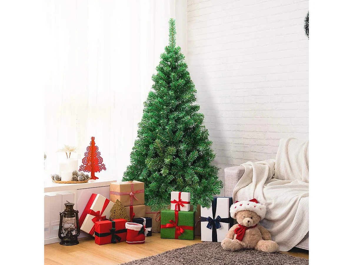 Kunstkerstboom 210 cm met metalen voet, kunstkerstboom voor kerstdecoratie PVC-materiaal, natuurgroen