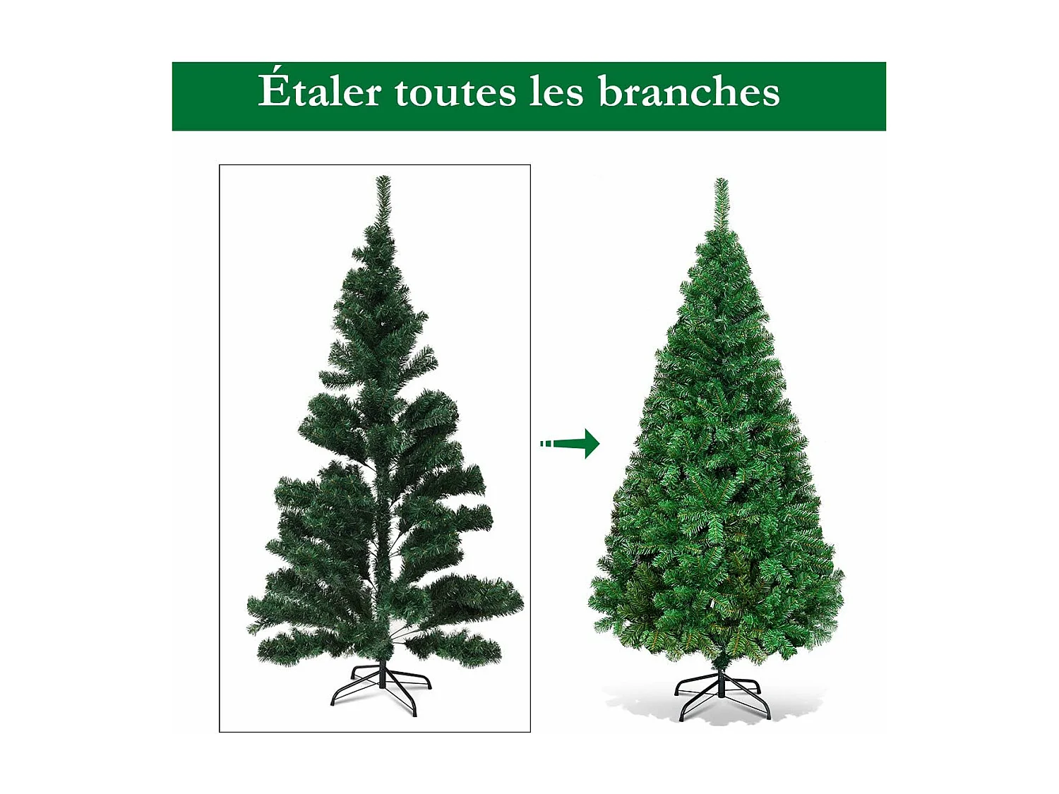 Kunstkerstboom 210 cm met metalen voet, kunstkerstboom voor kerstdecoratie PVC-materiaal, natuurgroen