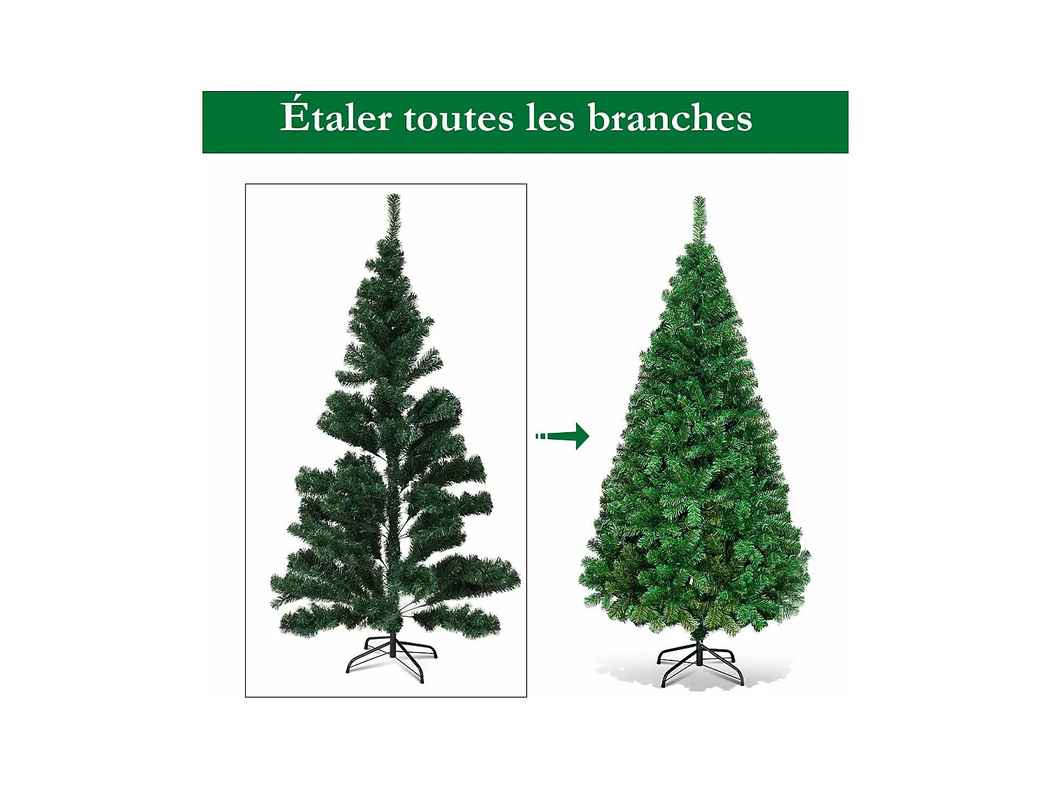 Sapin de Noël Artificiel 210 cm avec Pied en Métal, Arbre de Noël Artificiel pour Décoration de Noël Matériau PVC, Vert Nature