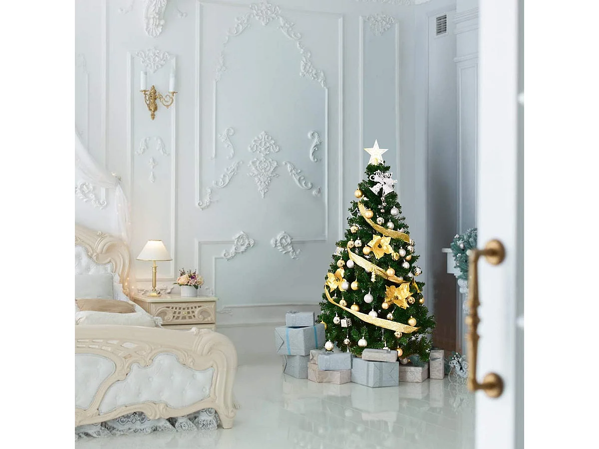 Sapin de Noël Artificiel 210 cm avec Pied en Métal, Arbre de Noël Artificiel pour Décoration de Noël Matériau PVC, Vert Nature