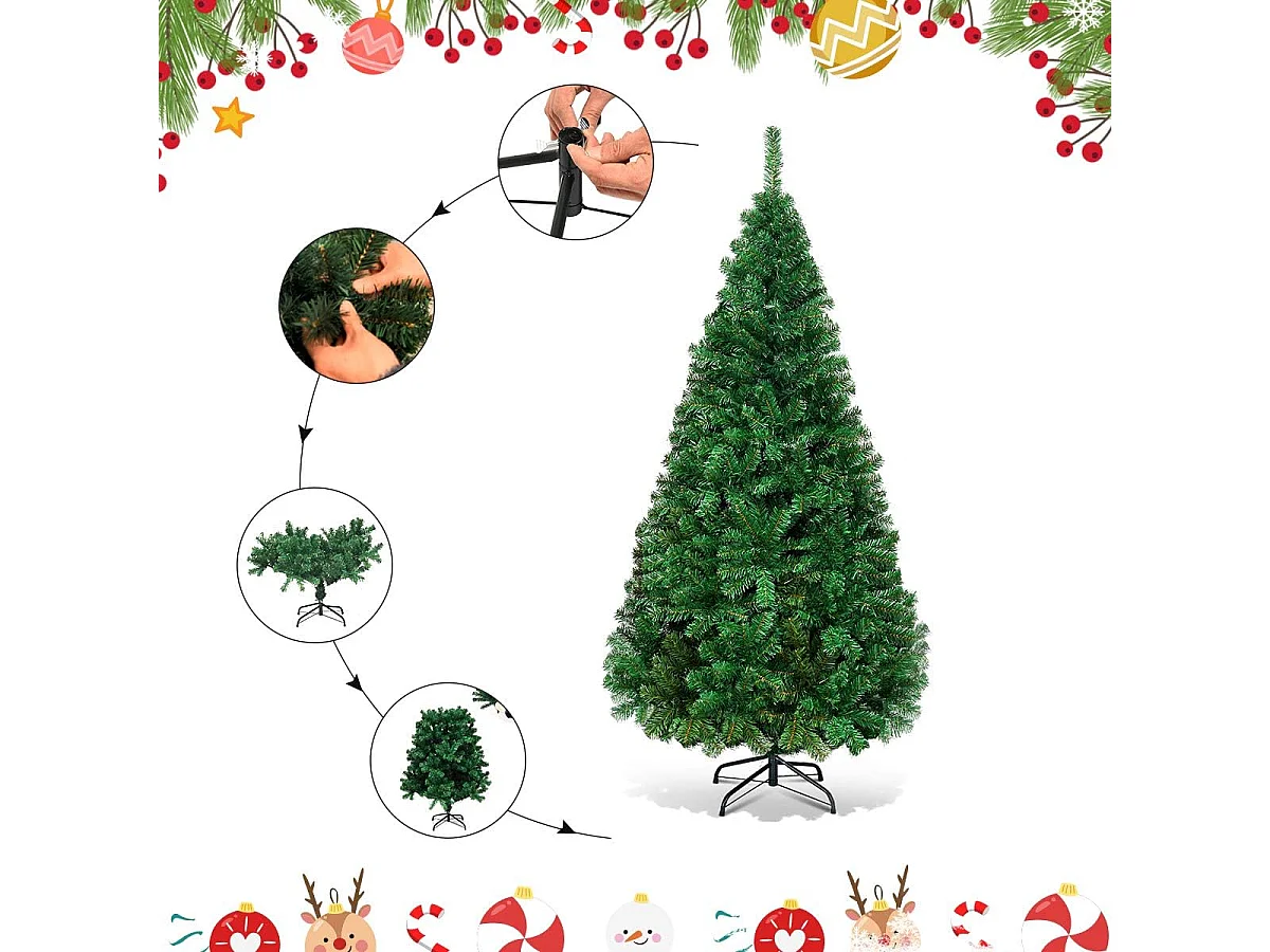 Sapin de Noël Artificiel 210 cm avec Pied en Métal, Arbre de Noël Artificiel pour Décoration de Noël Matériau PVC, Vert Nature
