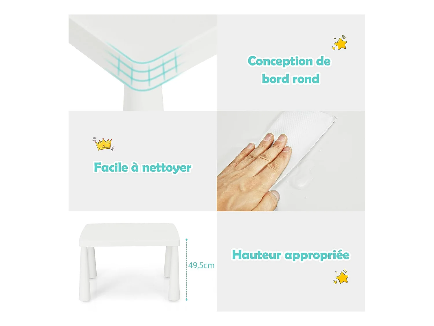 Table et Chaises Enfants 1-7 Ans avec Dossier, Charge 50kg, 76,5x54,5x49,5cm, Table Polyvalente avec Structure Stable, Hauteur Scientifique pour Manger Dessiner Écrire, Charge 50kg, Blanc