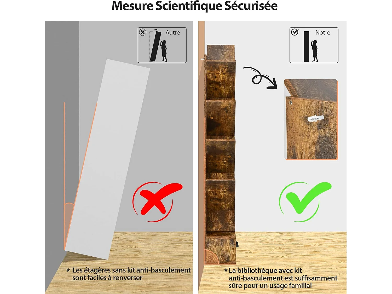 Bibliothèque à 8 niveaux en forme arbre avec tiroir tissu amovible, marron