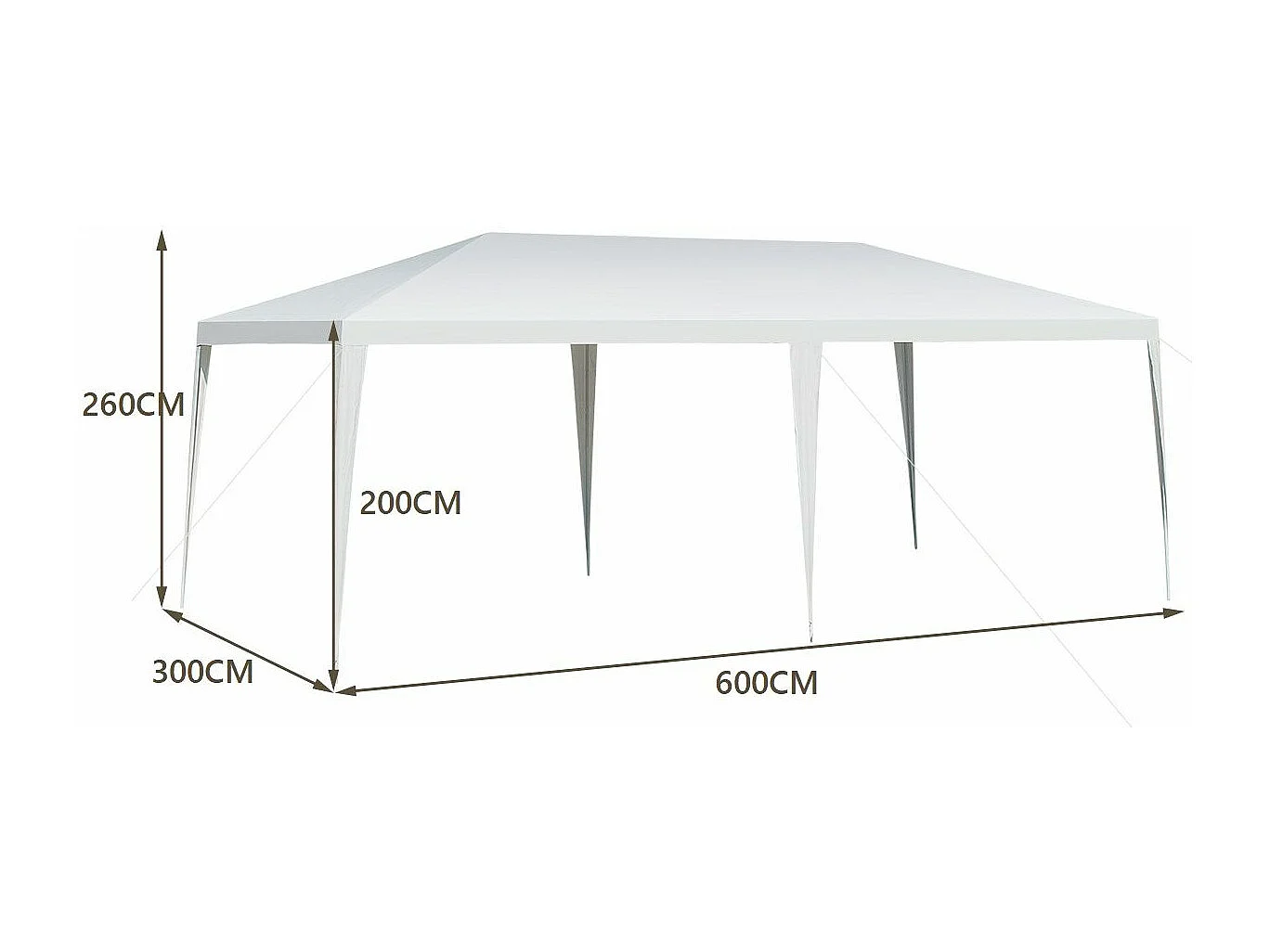Tuinpaviljoen 3 M x 6 M waterdicht/receptietent/Barnum in metalen buis 6 windtouwen en 12 palen, voor commerciële bruiloftsfeesten, wit