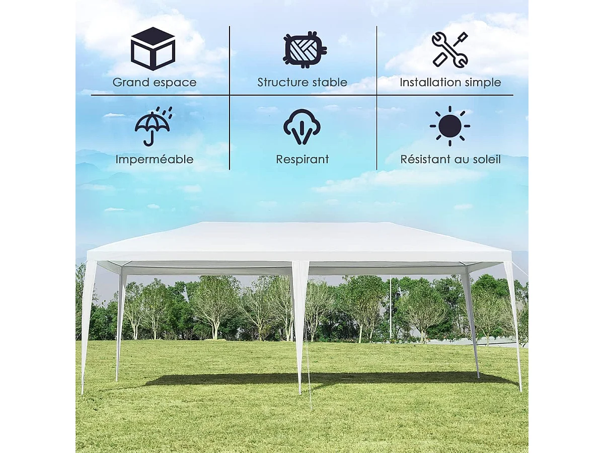 Tuinpaviljoen 3 M x 6 M waterdicht/receptietent/Barnum in metalen buis 6 windtouwen en 12 palen, voor commerciële bruiloftsfeesten, wit