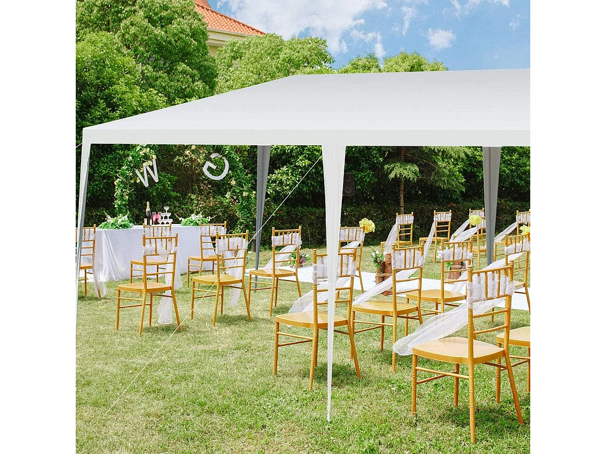 Tonnelle de Jardin 3 M x 6 M Étanche/Tente de Réception/Barnum en Tube Métal 6 Cordes à Vent et 12 Piquets, pour Fêtes Commercial Mariage, Blanc