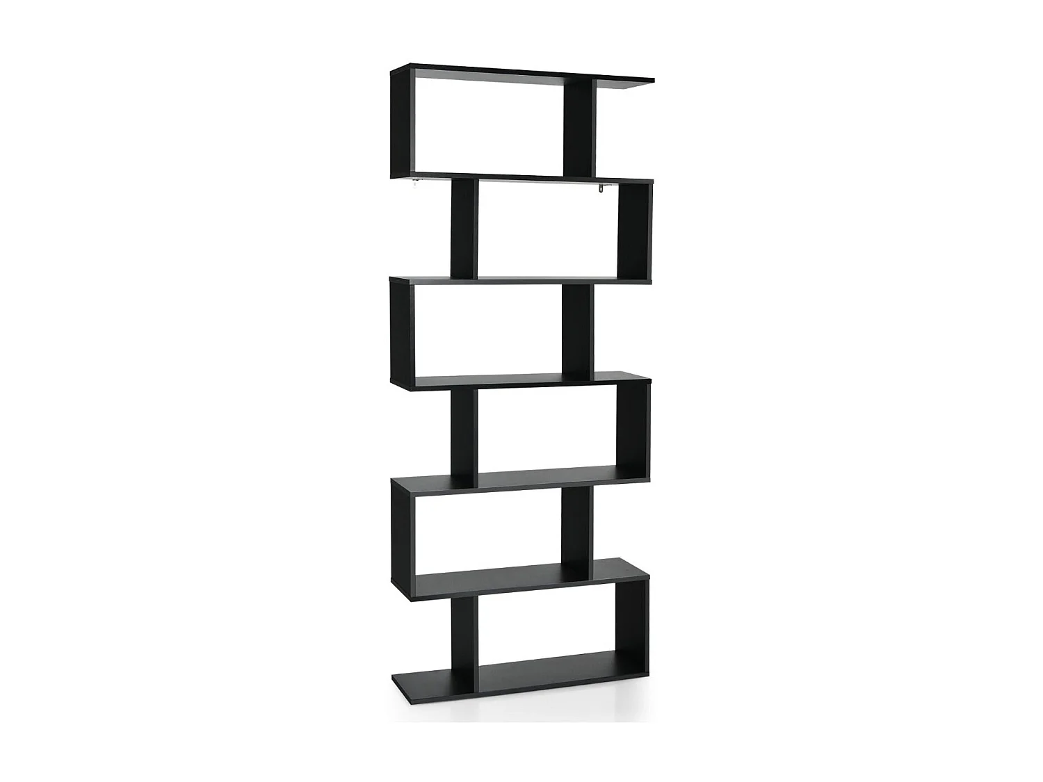 S-vormige boekenkast, 6-laags plank, anti-kantelopslag, 80 x 23 x 191 cm, voor woonkamer, slaapkamer, kantoor, zwart